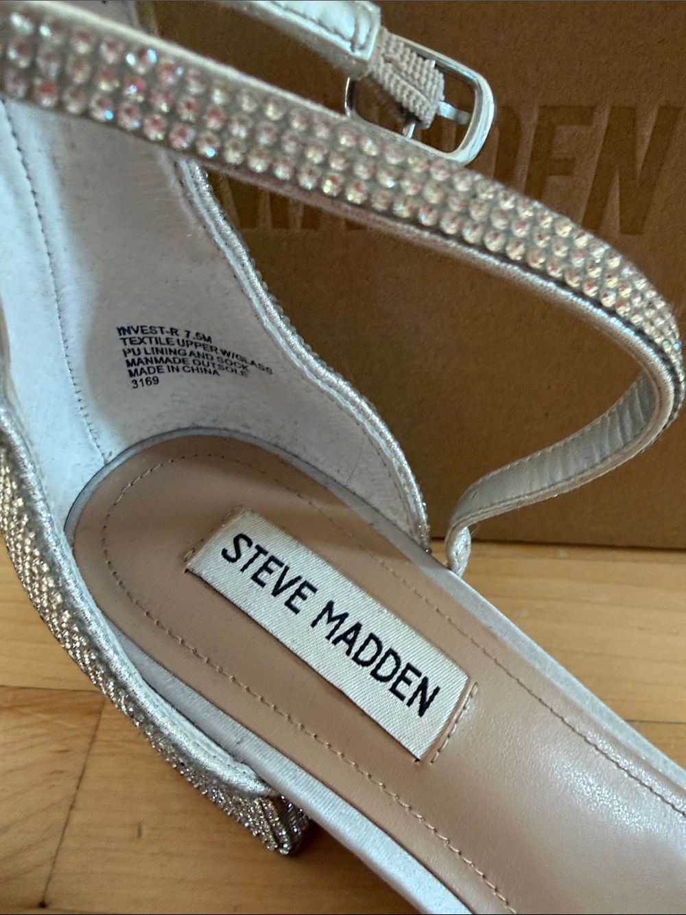 Steve Madden Silver Rhinestone Open-Toe Block Heels - Picture 2 of 7
